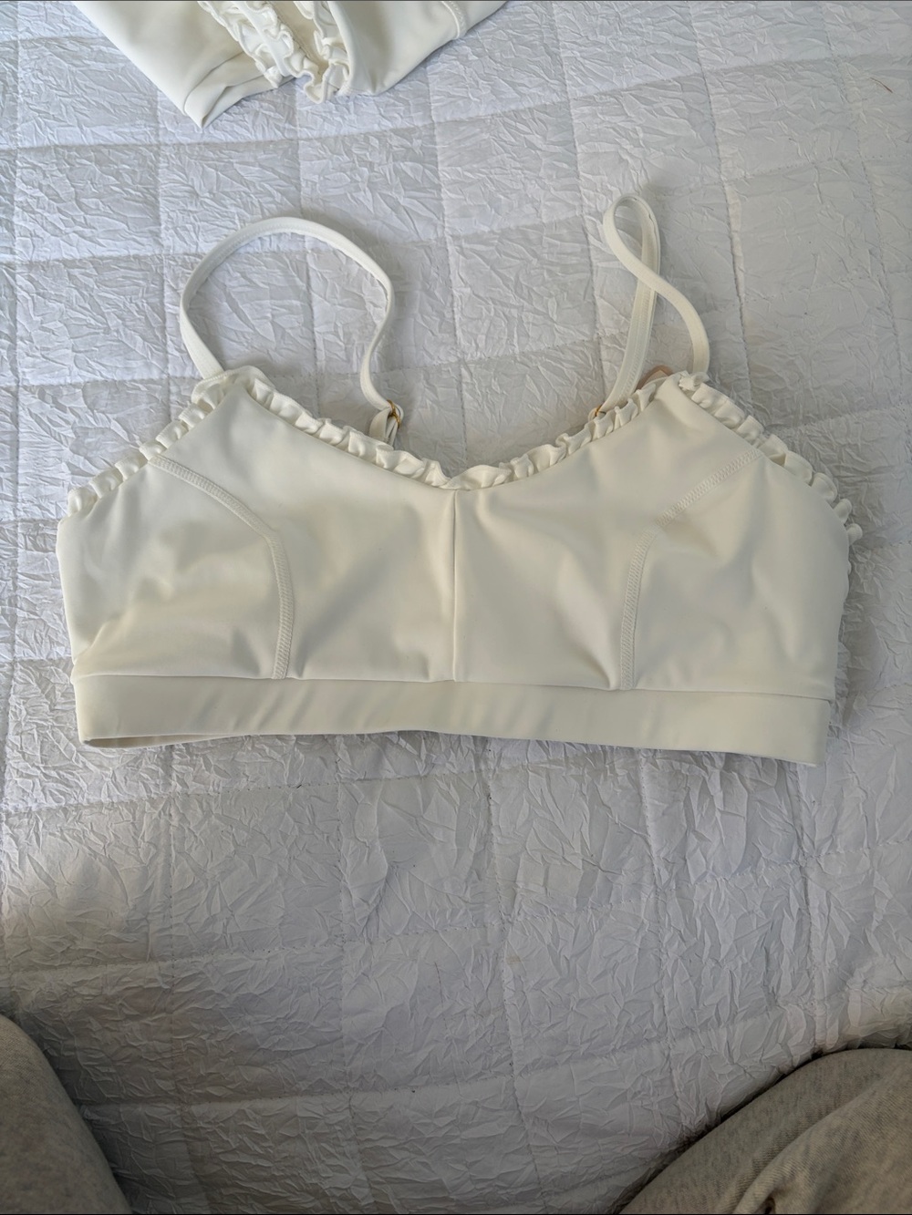 Ivory Ruffle-Trim Activewear Set - Picture 3 of 6